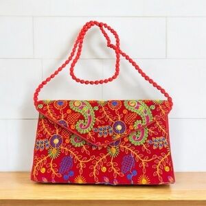 Traditional Rajasthani Embroidered Paisley artwork Big Size Handbag, clutch